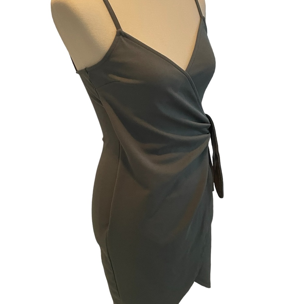Mind Code Olive Green Knotted Wrap Mini Dress - image 5